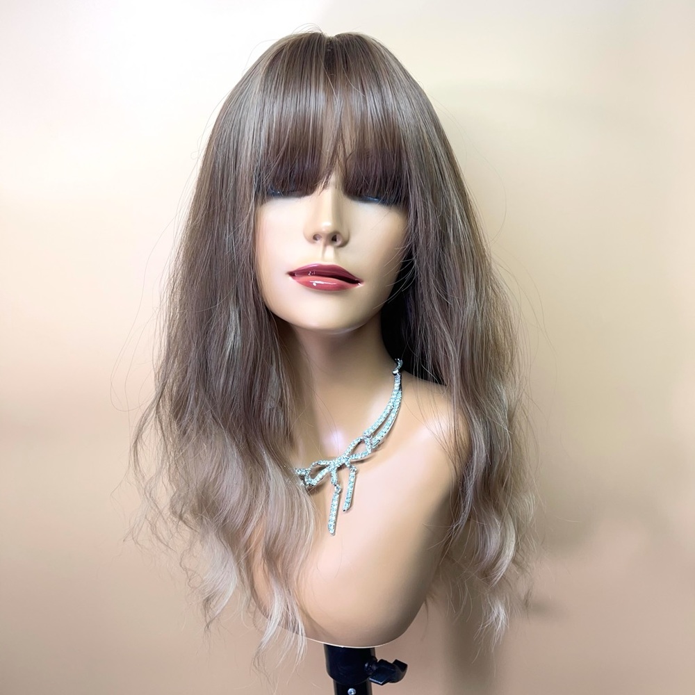 22” brown blond water wave bangs synthetic wig